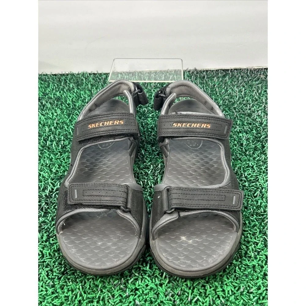 Skechers Mens 10‎ Relaxed Fit Luxe Foam Black Sport Trail Sandals 204105 BLK